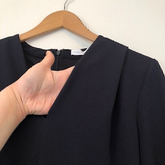 NEW NWT PRESTON YORK Solid Navy Blue Bow 3/4 Sleeve Polyester Blouse Top Small - Picture 7 of 9